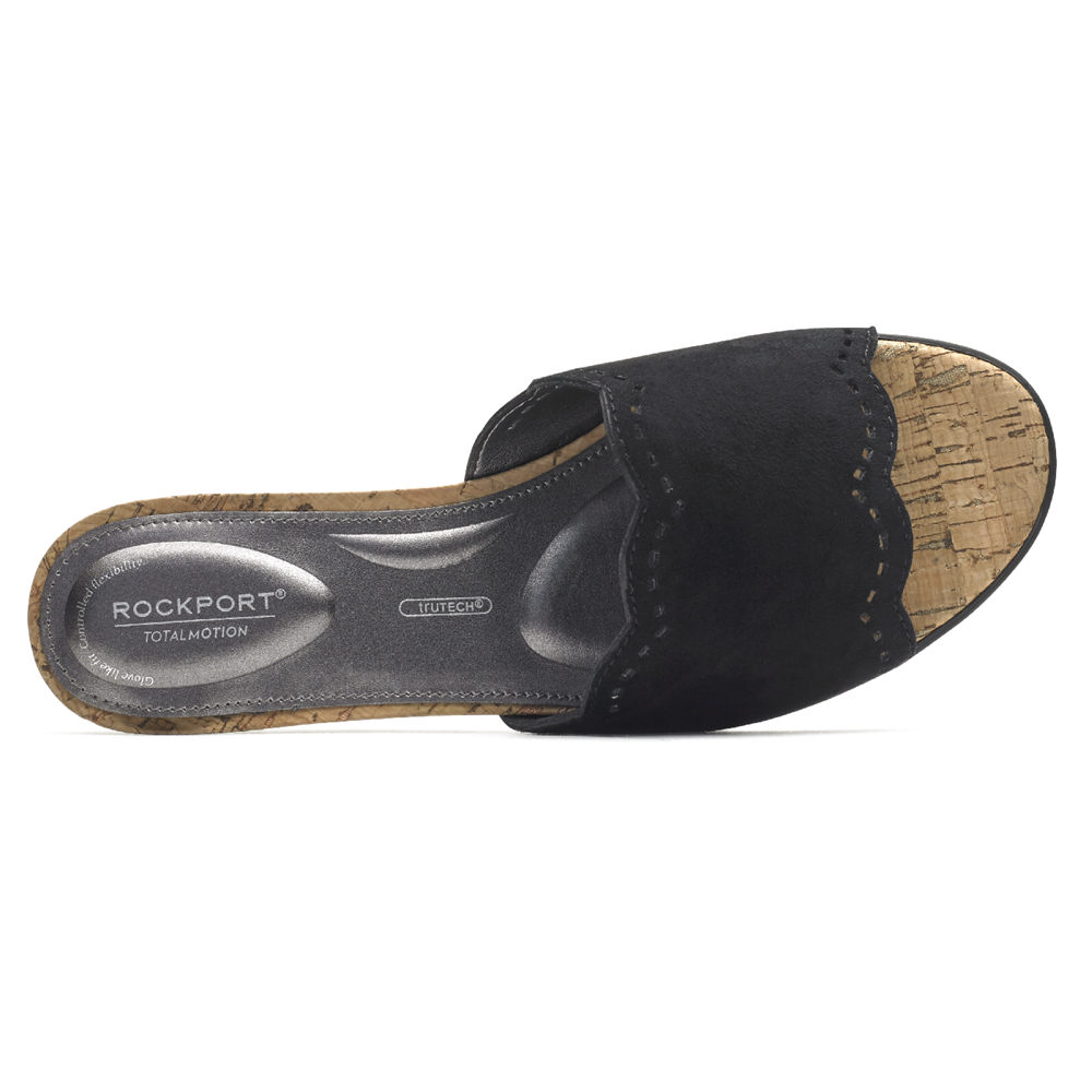 Rockport Womens Slides Black - Total Motion Zandra Scallop - UK 435-AMFVQZ